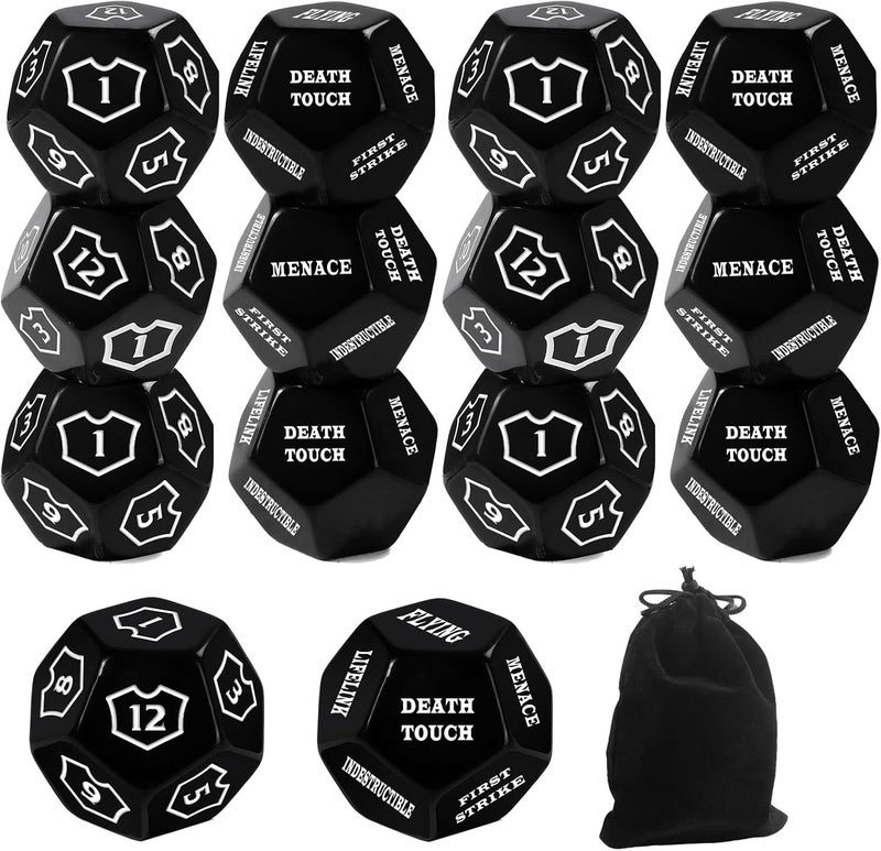 Ravonixis 12 Pieces MTG Counter 12 Sided Abilities Keywords Dice Loyalty MTG Life Counter Tokens Dice Buff Tokens Compatible with Magic Card Game Accessories CCG Creature Stats (Black) - Image 1